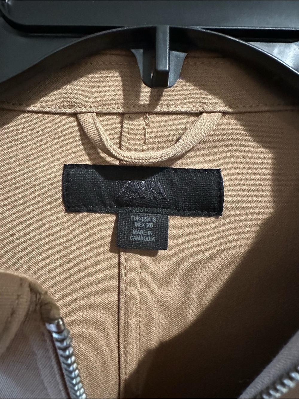 Zara Tan Cropped Bomber Jacket with Front Pockets - Picture 2 of 3